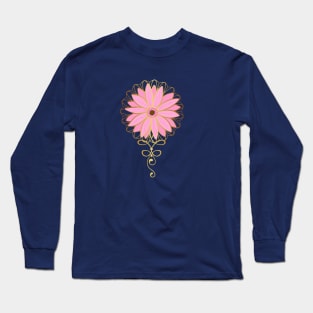 Golden Garden Mandala And Pink Gerber Daisy Long Sleeve T-Shirt